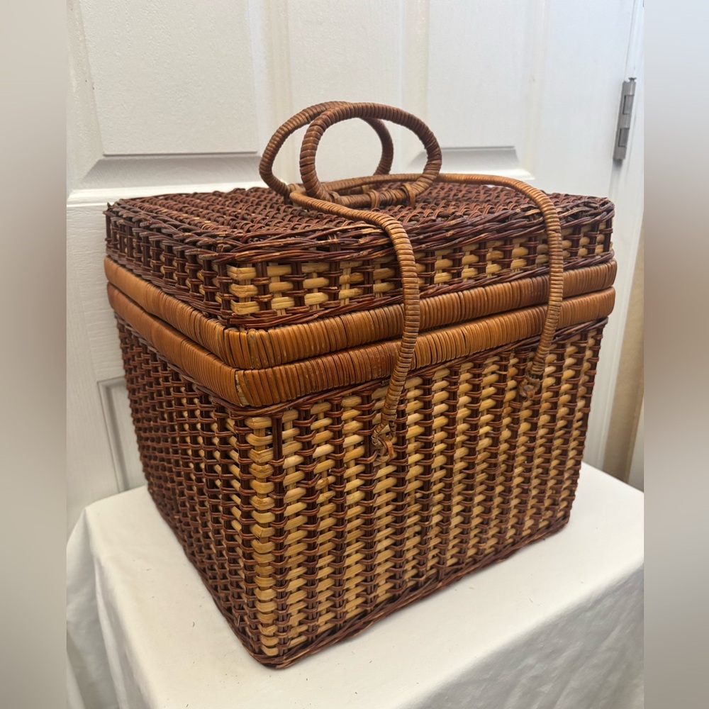 Woven Wicker Picnic Basket with Handles. 13x11x11” - Picture 13 of 13